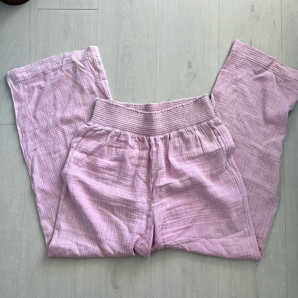 Z SUPPLY Cassidy Full Length Pants light pink sz XL Elastic smocked waist pull o
